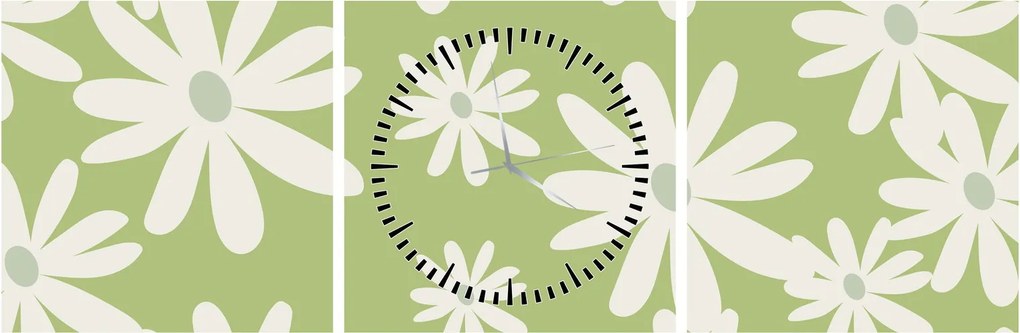 Obraz - Hipisi, zielone kwiaty N⁰1 (z zegarem) (90x30 cm)