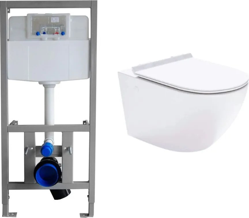 Zestaw podtynkowy WC Stelaż IPPO z miską wiszącą WC DECOS MINI SLIM  rimless z deską wolnoopadającą