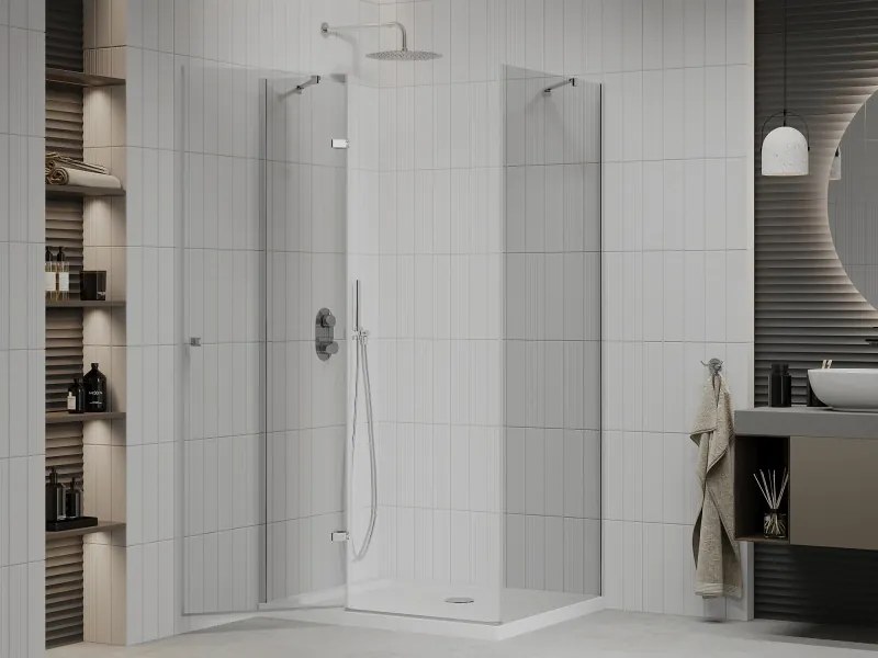Mexen Roma kabina prysznicowa uchylna 120 x 90 cm, transparent, chrom + brodzik Flat - 854-120-090-01-00-4010