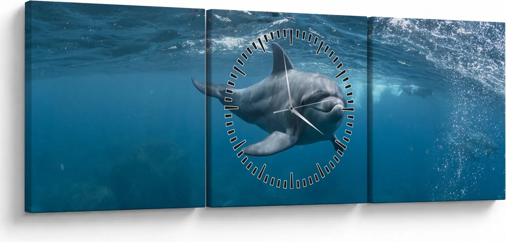 Obraz - Delfin pod wodą (z zegarem) (90x30 cm)