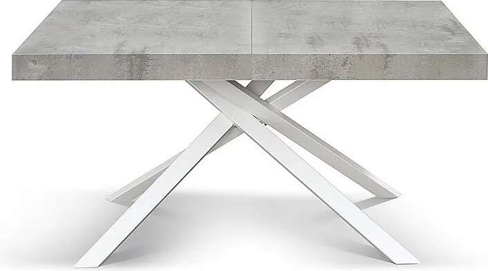Stół drewniany, wykończenie cementowo-szare, podstawa biała, rozkładany 160x90 - FORTE DEI MARMI