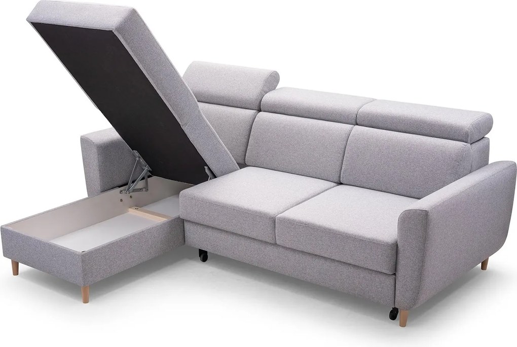 Masseno Narożnik SAPORE z funkcją spania i pojemnikiem na pościel Narozniki L, Rozkładana sofa - Szary, DENVER 16