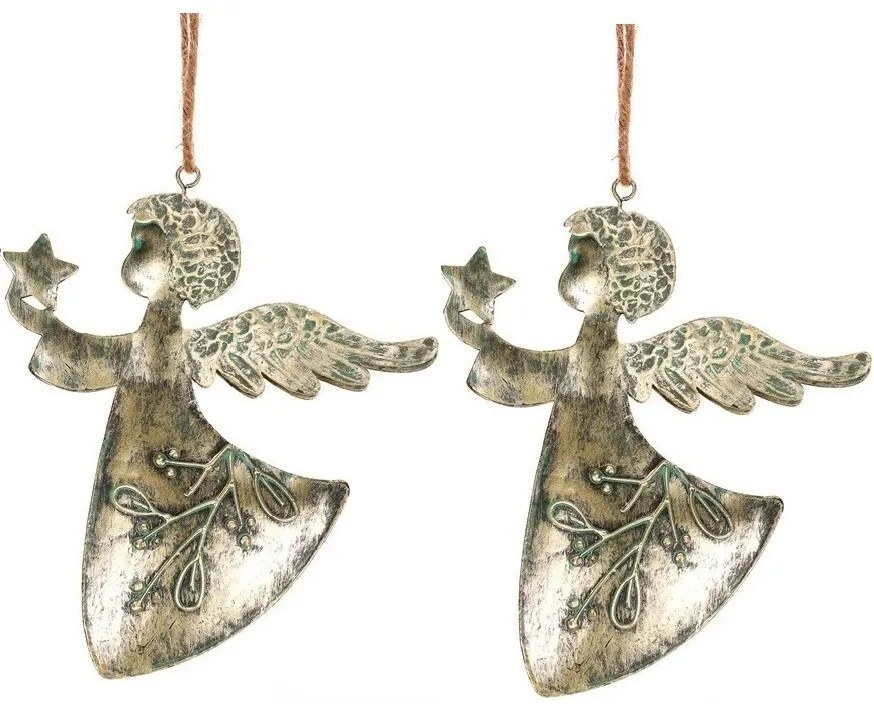 Zawieszka świąteczna Anioł 2 szt., metal, złoty,16 x 1 x 13 cm