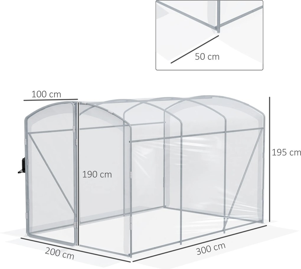 Outsunny Szklarnia foliowa, tunelowa 3 x 2 x 1,95 m, Odporna na wiatr szklarnia na pomidory, Szklarnia z 1 drzwiami, do ogrodu, na balkon, z PE, Przezroczysta
