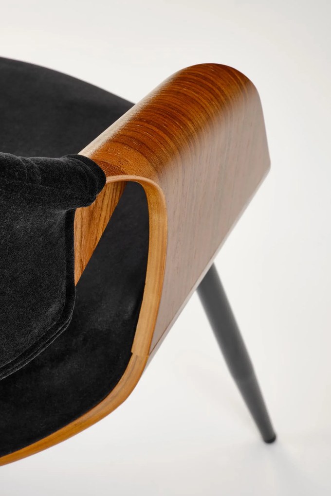 Krzesło tapicerowane welur sklejka gięta orzechowy/czarny K586