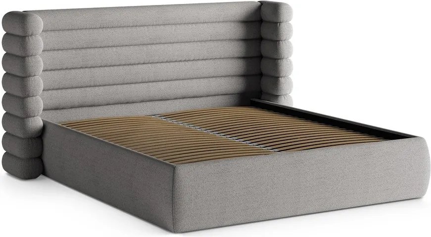 Szare tapicerowane łóżko dwuosobowe ze schowkiem i stelażem 180x200 cm Mount – Micadoni