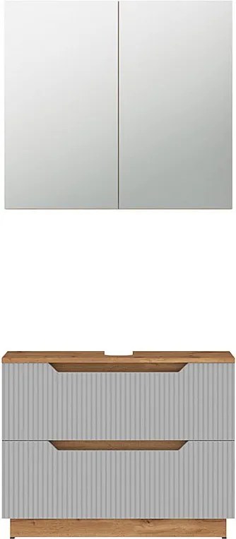 Zestaw mebli łazienkowych dąb/szary w paski 79.6x32x62.5 lotta