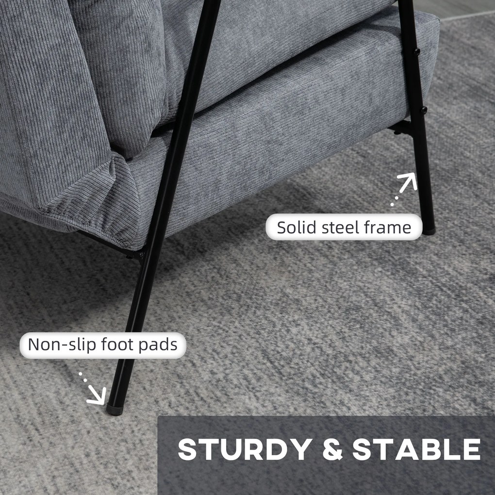 HOMCOM Fotel z Ottomaną Tapicerowany Fotel Relaksacyjny, w zestawie Poduszka, 68 cm x 91,5 cm x 88 cm, Jasnoszary