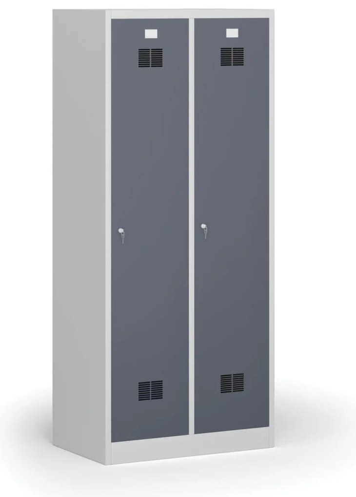 Szafka ubraniowa S1 z przegrodą, 1850 x 800 x 500 mm, demontaż, zamek cylindryczny, drzwi ciemnoszare