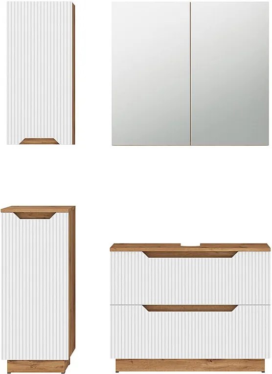 Zestaw mebli łazienkowych dąb/białe paski 79.6x32x62.5 lotta