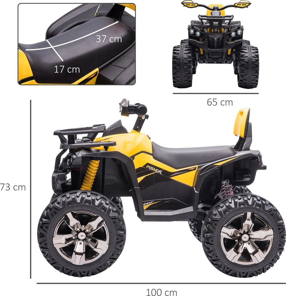 Homcom Mini Elektryczny Quad Pojazd dziecięcy ATV Motocykl dziecięcy z MP3 USB LED Żółty