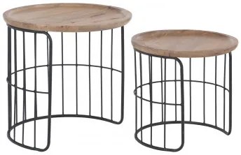 Okrągłe Stoliki Pomocnicze Z Drewna Z Recyklingu Ound Style Czarna - Sklum