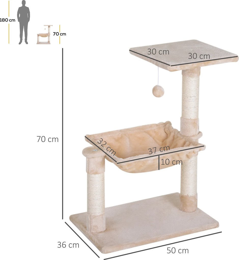 PawHut drzewo do wspinania dla kota drapak sizalowy słup pluszowy hamak beżowy 50x36x70cm | Aosom PL