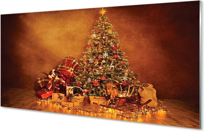 Szklany Panel Świąteczne Drzewko z Lampkami