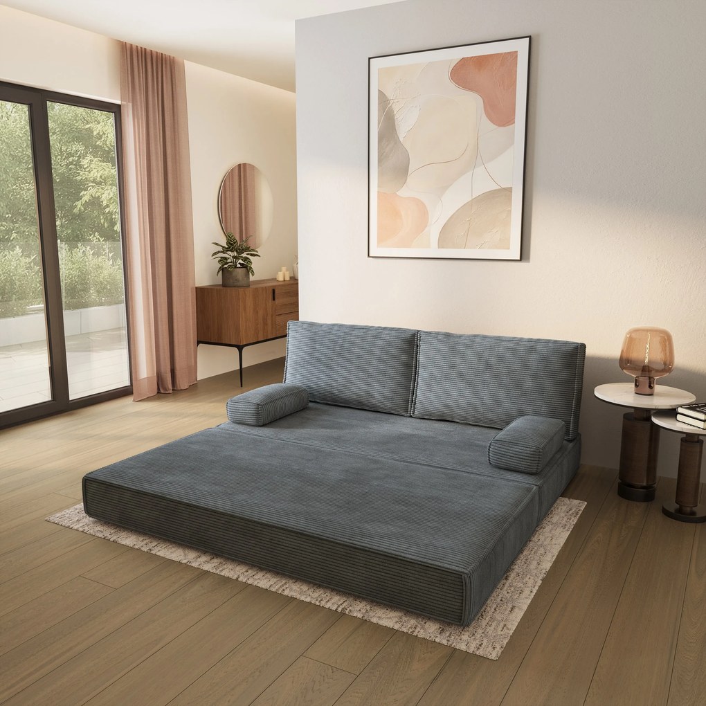 Masseno Sofa piankowa SILAR z funkcją spania, Kanapa z pianki do salonu, Bezmontażowa, Tkanina sztruksowa – Szary POSO 60