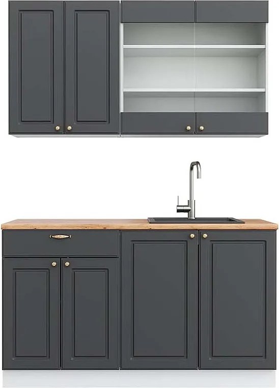 Pojedyncza kuchnia antracytowo-złoto-biały 140x60x81.6 fame-line