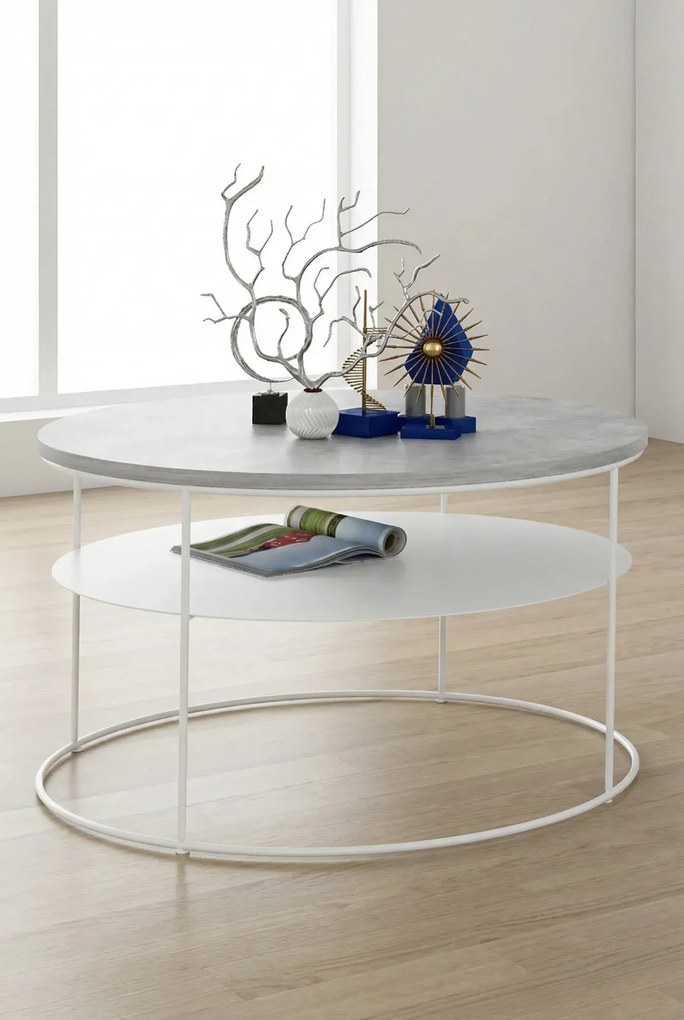Okrągły stolik kawowy z białym stelażem beton A7-L19