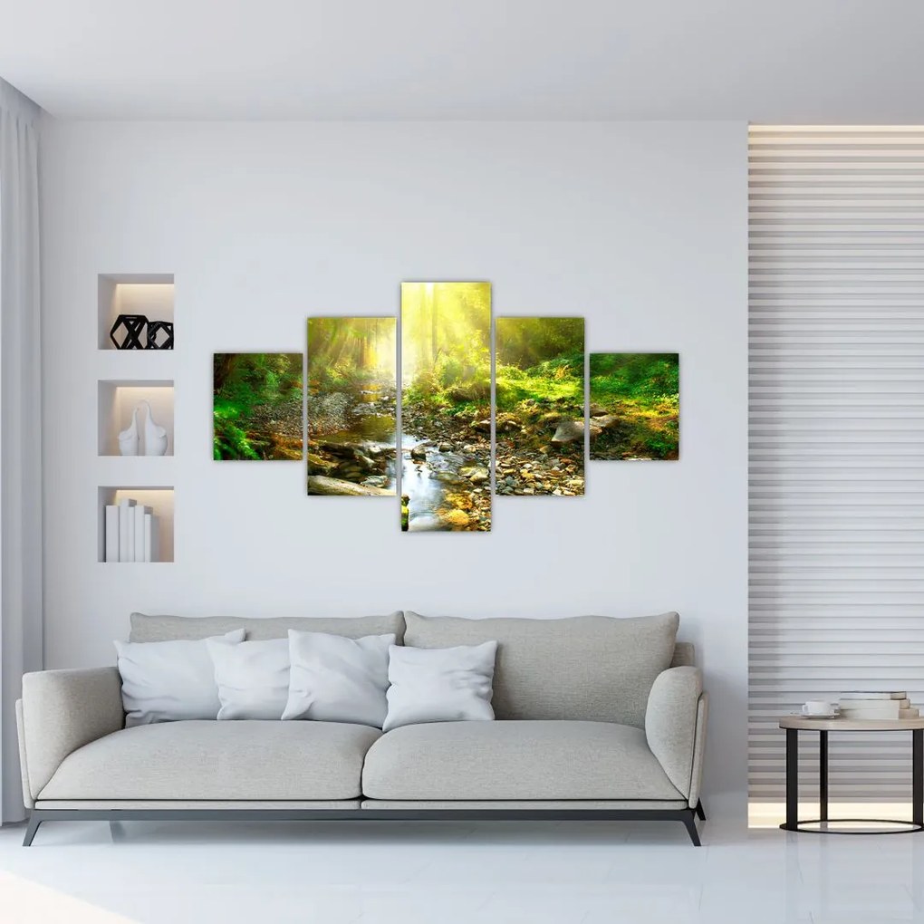 Obraz rzeki w zielonym lesie (125x70 cm)