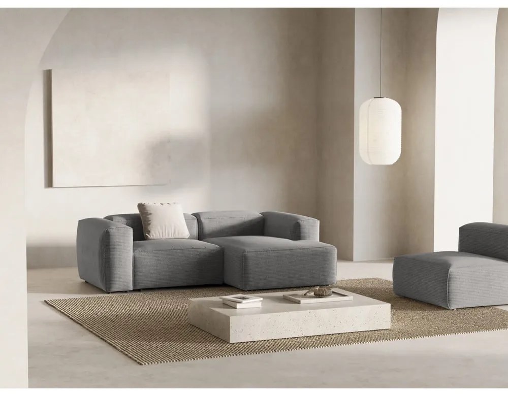 Jasnoszary sztruksowy narożnik (prawostronny/z szezlongiem) Bergamo – Cosmopolitan Design