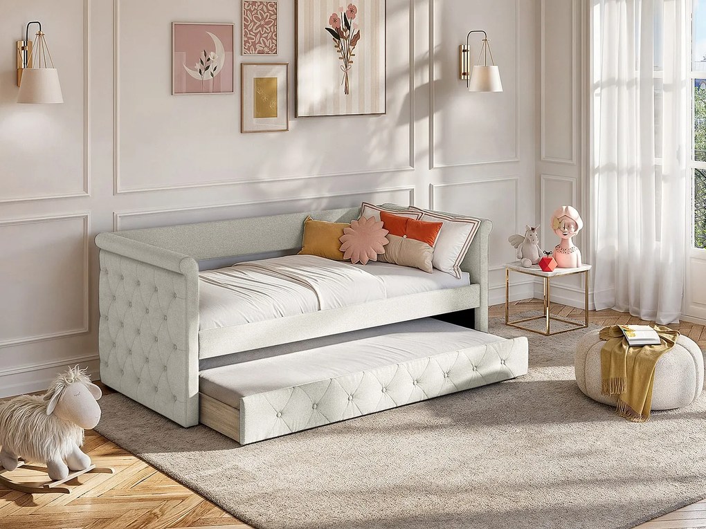 Kanapa z wysuwanym łóżkiem pikowana - 2 x 90 x 190 cm - Tkanina - Beżowy - LOUISE