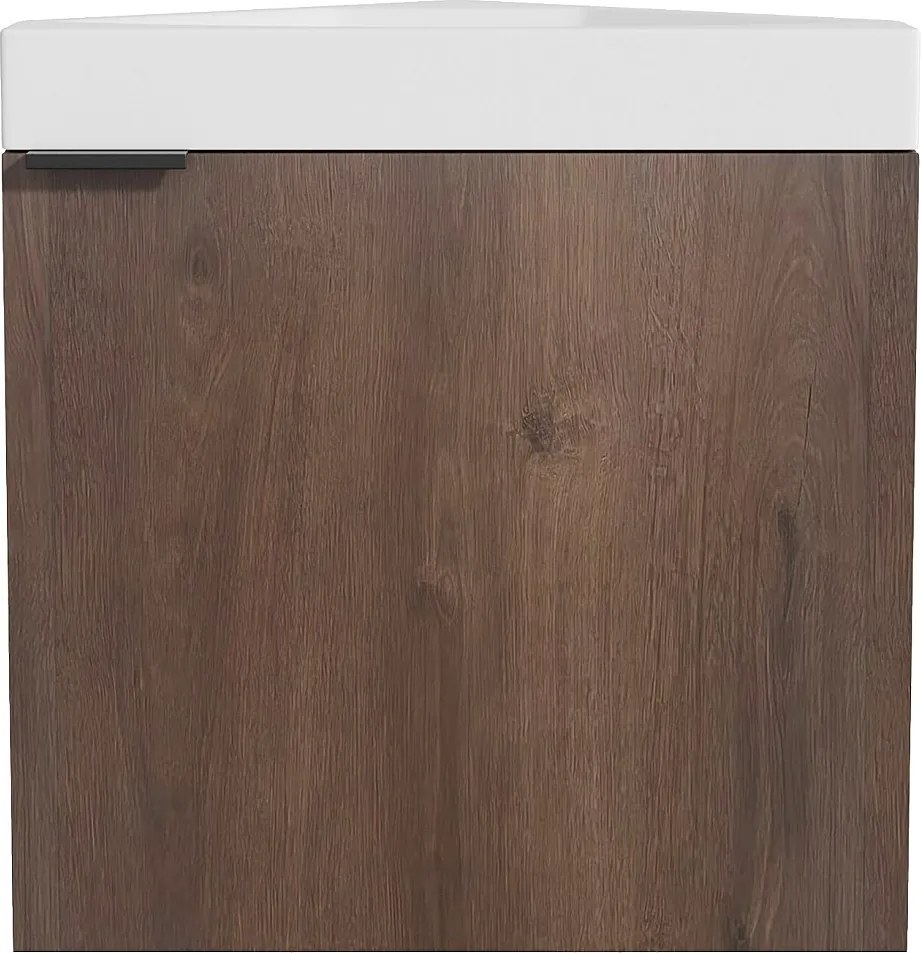 Wisząca narożna szafka pod umywalkę ciemny naturalny - 56 cm - MANODO