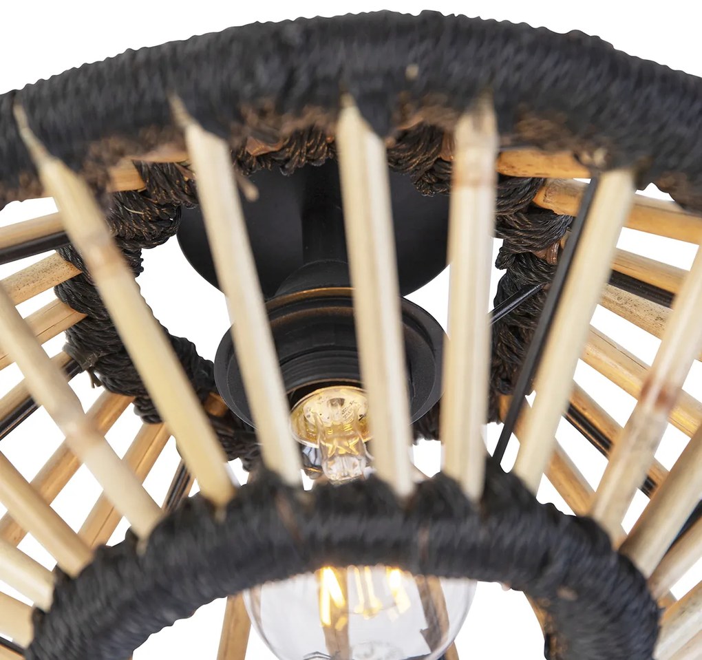 Rustykalna lampa sufitowa bambusowa z czarnym kloszem 30 cm - EvalinKolonialny Oswietlenie wewnetrzne