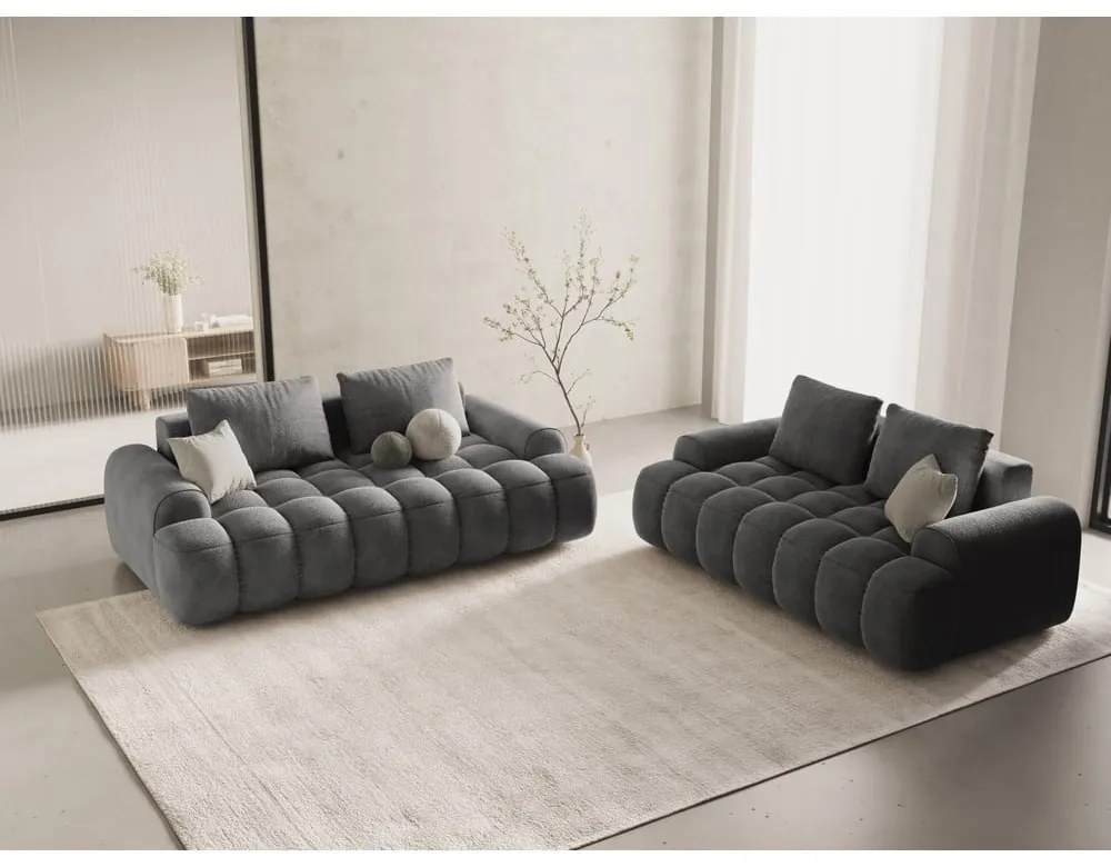 Szara aksamitna sofa 200 cm Linz – Cosmopolitan Design