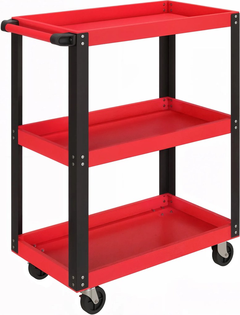 HOMCOM Wózek narzędziowy z 3 poziomami, metalowa rama, nośność 120 kg, kółka, uchwyt, czerwony
