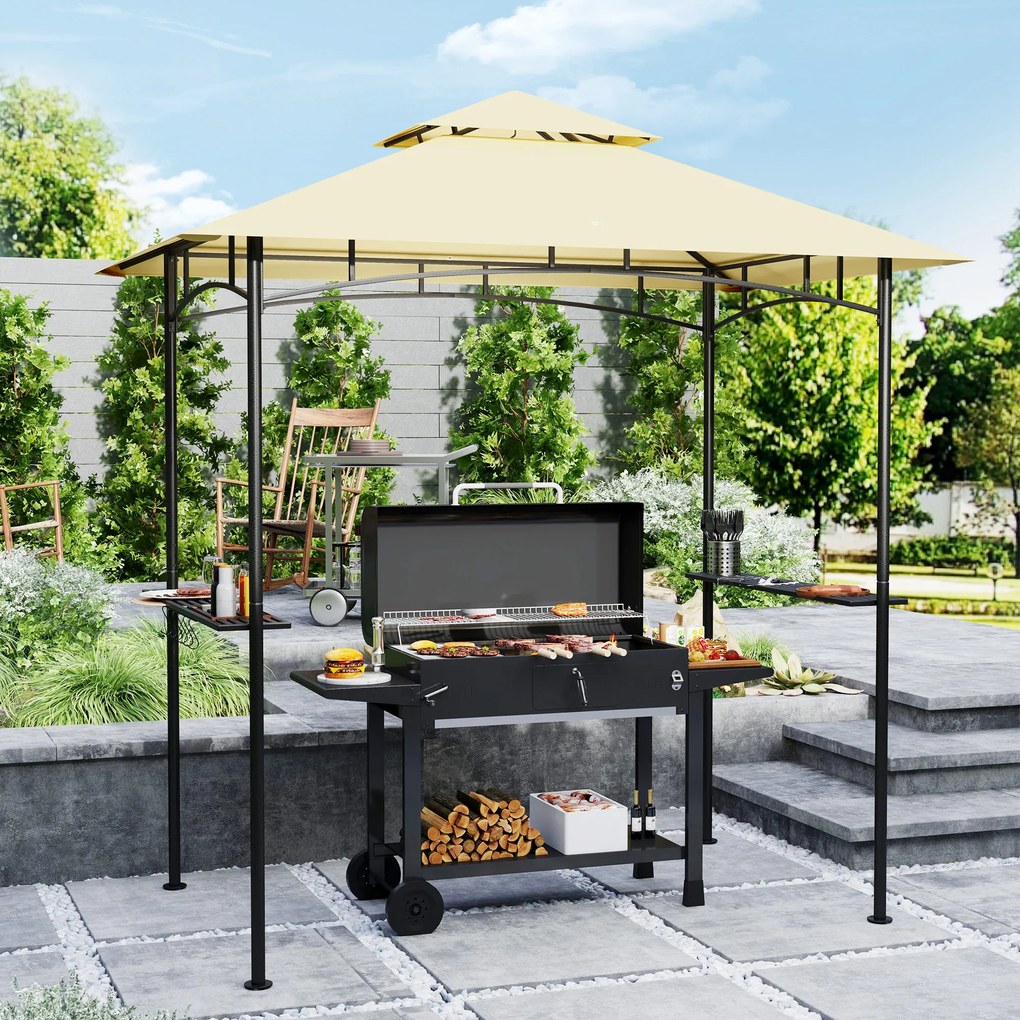 Outsunny Pawilon Grillowy z Oświetleniem LED 240 x 150 x 258 cm Odporny na Wodę i Ogień, Pergola z Podwójną Warstwą Dachu