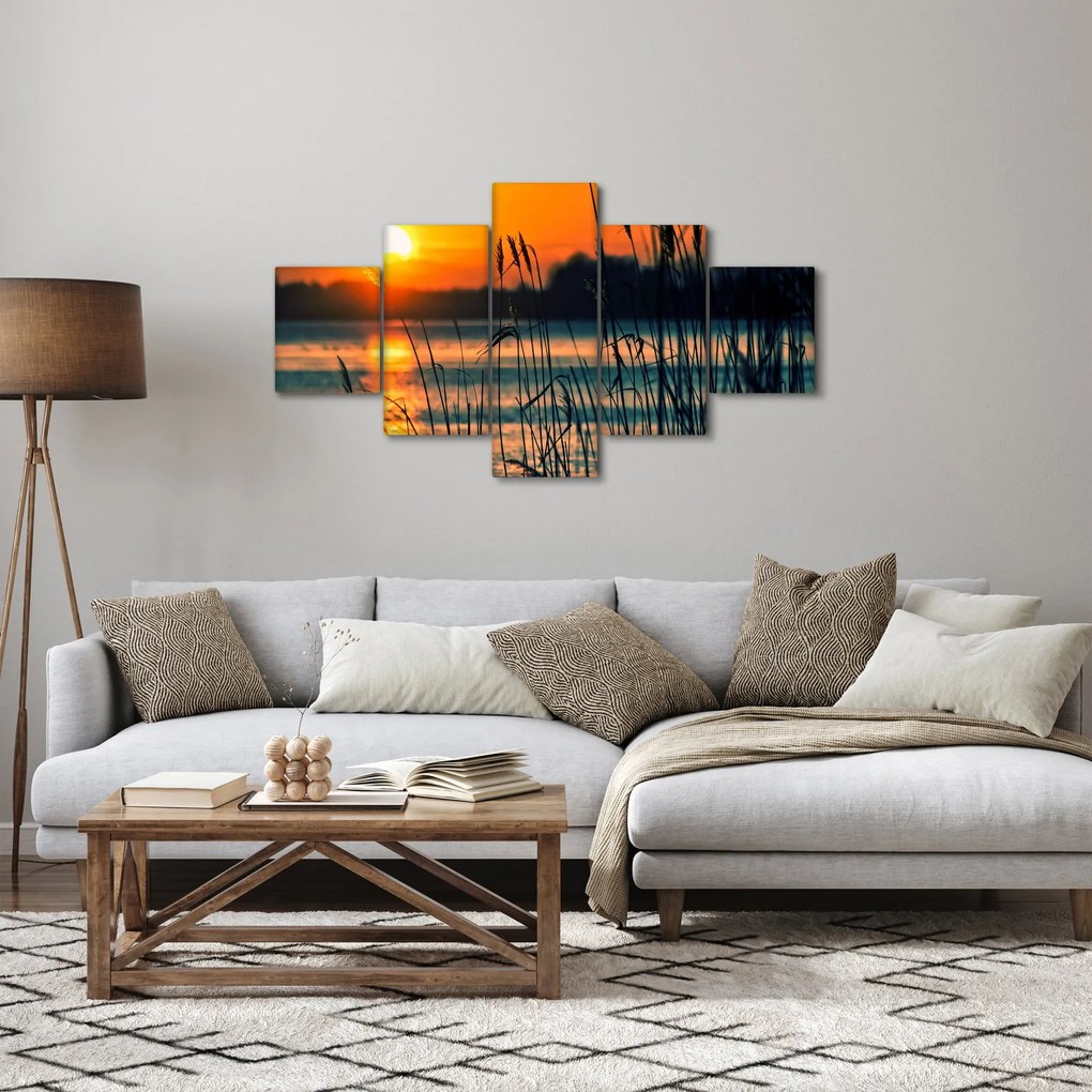 Obraz - Zachód słońca nad jeziorem (125x70 cm)