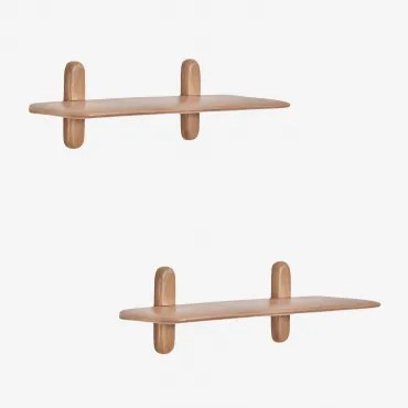 Zestaw 2 Drewnianych Półek Ściennych Veleta Drewno Mango & ↔︎ 80 Cm - Sklum