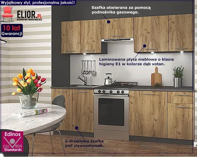 Zestaw mebli kuchennych 240 cm - dąb craft + antracyt T3-G91