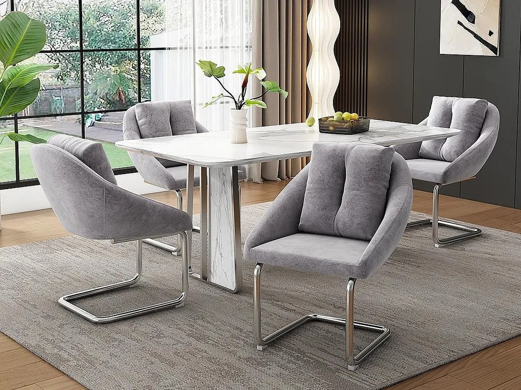 Zestaw 4 krzeseł z weluru - metalowa konstrukcja - Szary