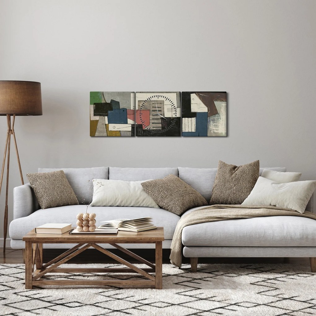 Obraz - Abstrakcja, kubizm (z zegarem) (90x30 cm)
