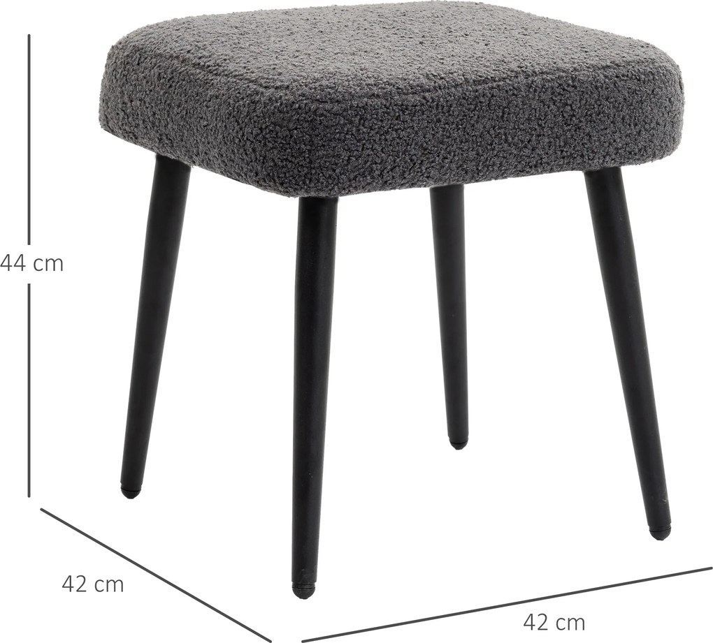 HOMCOM Taboret z Podnóżkiem, Tapicerowany Siedziskiem, Wygląd Kaszmiru, Stalowe Nogi, 42 x 42 x 47 cm, Ciemnoszary