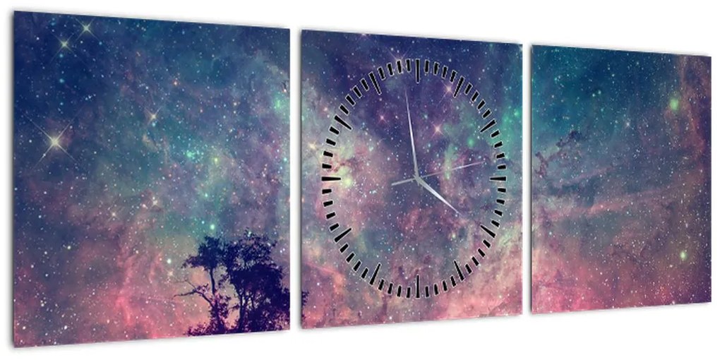 Obraz - Nieziemskie nocne niebo (z zegarem) (90x30 cm)