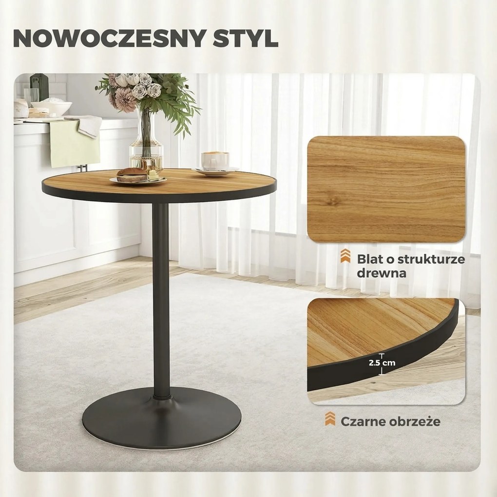 HOMCOM Okrągły Stół Jadalniany, Wykończenie Pod Dąb, Kompaktowy Design, dla 2-4 Osób, Dąb