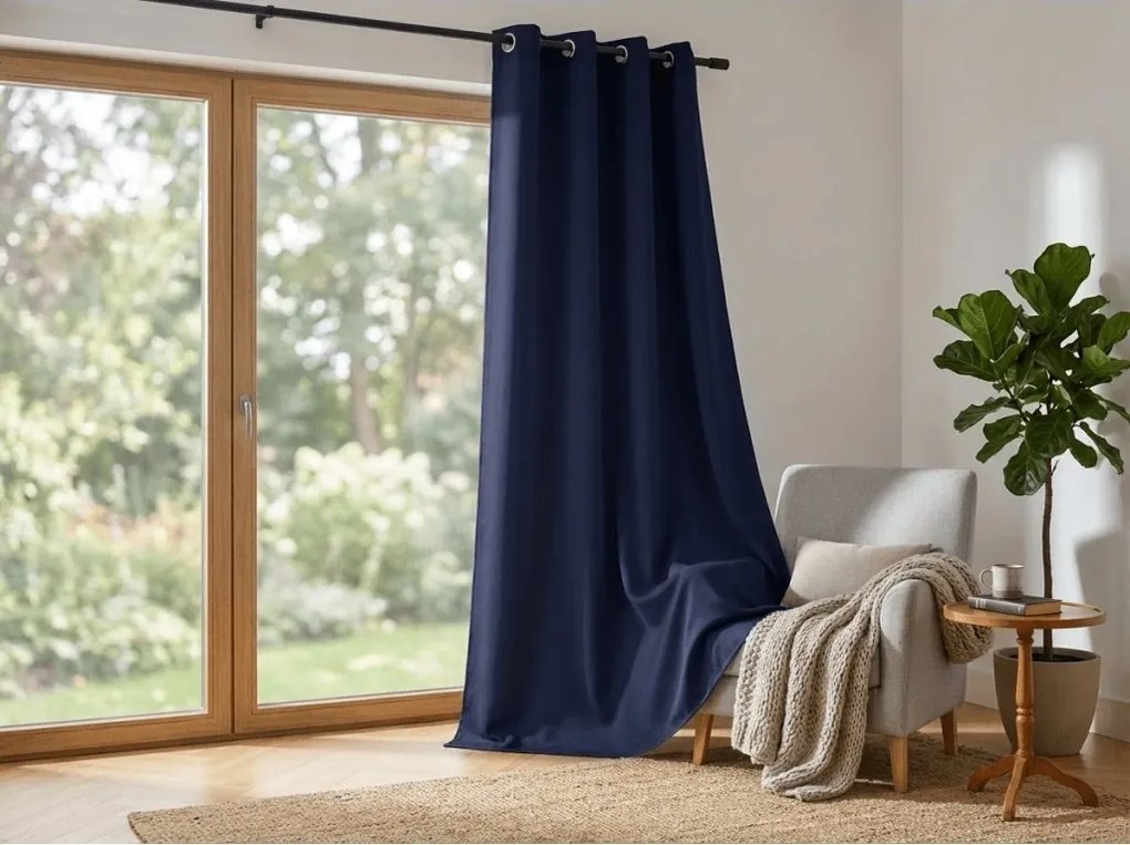 Zasłona OXFORD LIGHT 140x270 cm, ciemnoniebieska Zawieszanie: Taśma z wiązaniami