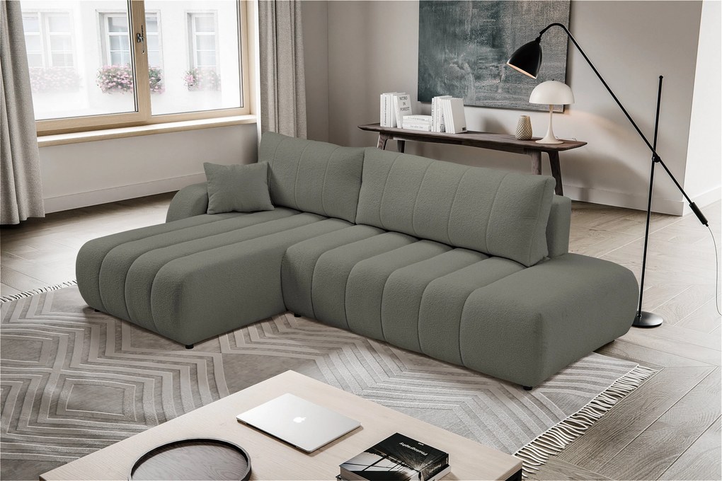 Masseno Narożnik GIOIA z funkcją spania i pojemnikiem na pościel Narozniki L, Rozkładana sofa - Szary, LAMBI 12
