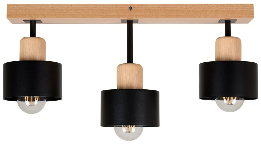 Czarna lampa sufitowa, trzypunktowy spot DSC50x7BU z drewna i metalu E