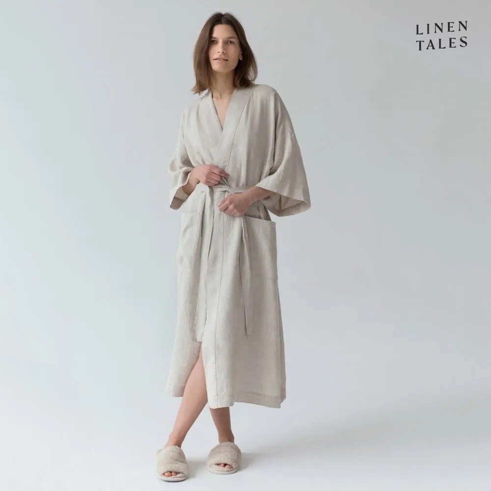 Beżowy lniany szlafrok w rozmiarze S/M Summer – Linen Tales