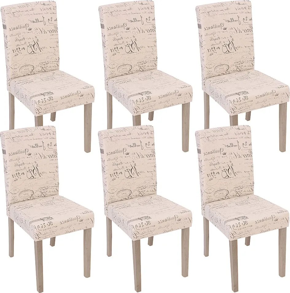 Krzesło do jadalni Littau Schrift (zestaw 6 sztuk),  materiał z napisem, kremowe, nogi z drewna dębowego