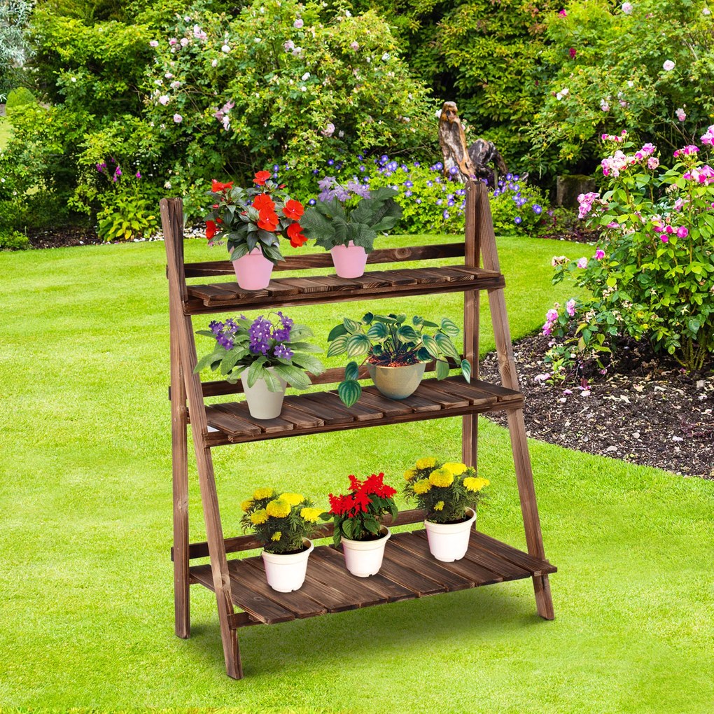 Outsunny Regał na Rośliny Ciemnobrązowy 80x37x93cm | Aosom PL