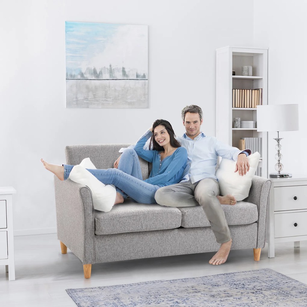 Homcom® Sofa 2-osobowa Zdejmowane Pokrowce Obciążenie Do 200 Kg Len Pianka Jasnoszary 141 X 65 X 78 Cm