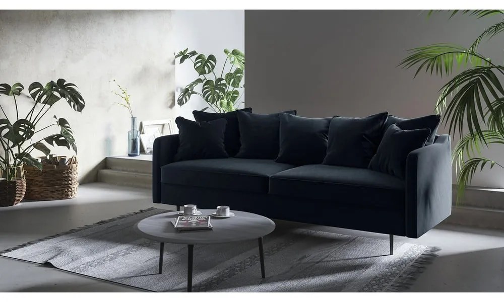 Granatowa aksamitna sofa Ghado Esme, 214 cm