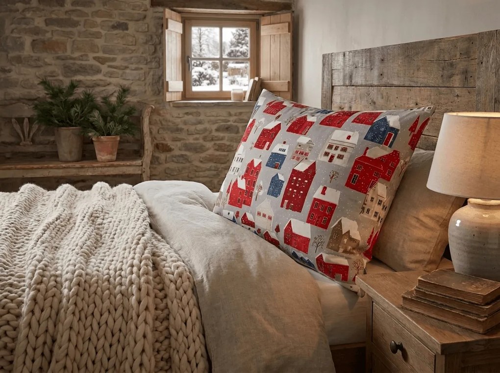 Poszewka na poduszkę z mikrofibry WINTER COTTAGE 70x90 cm, szara