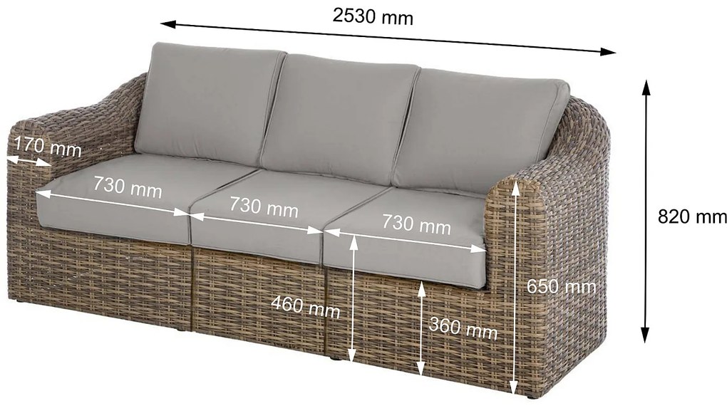 Rattanowy zestaw modułowy BORNEO LUXURY dla 6 osób (brązowy)