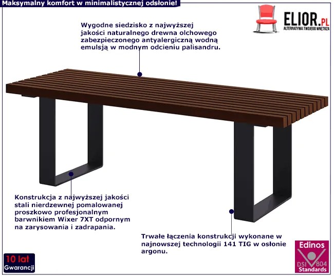 Ławka miejska bez oparcia 150cm palisander - Austis 2X