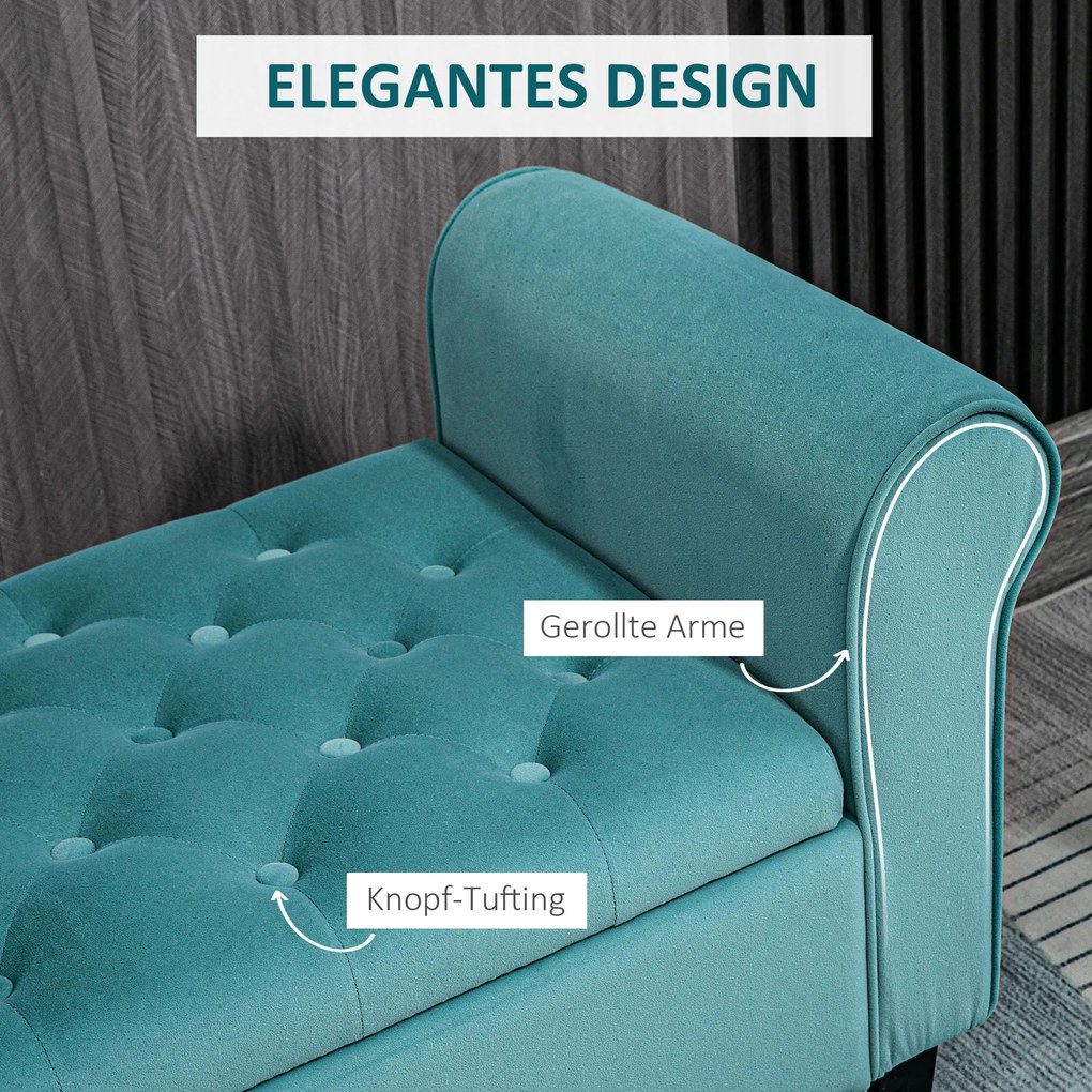 HOMCOM Ławka tapicerowana aksamitem do sypialni i korytarza z miejscem do przechowywania Elegancka zieleń | Aosom PL