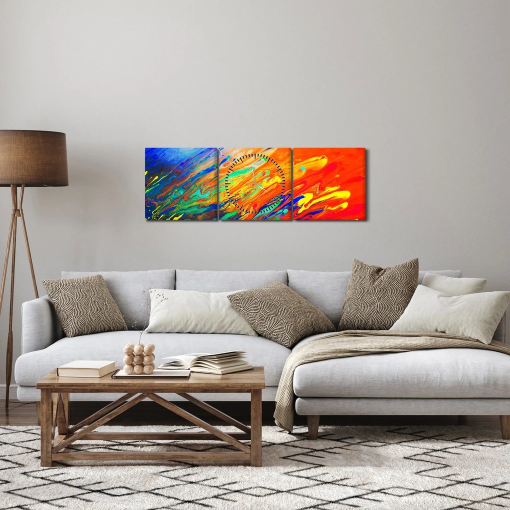 Obraz - Kolorowa abstrakcja (z zegarem) (90x30 cm)